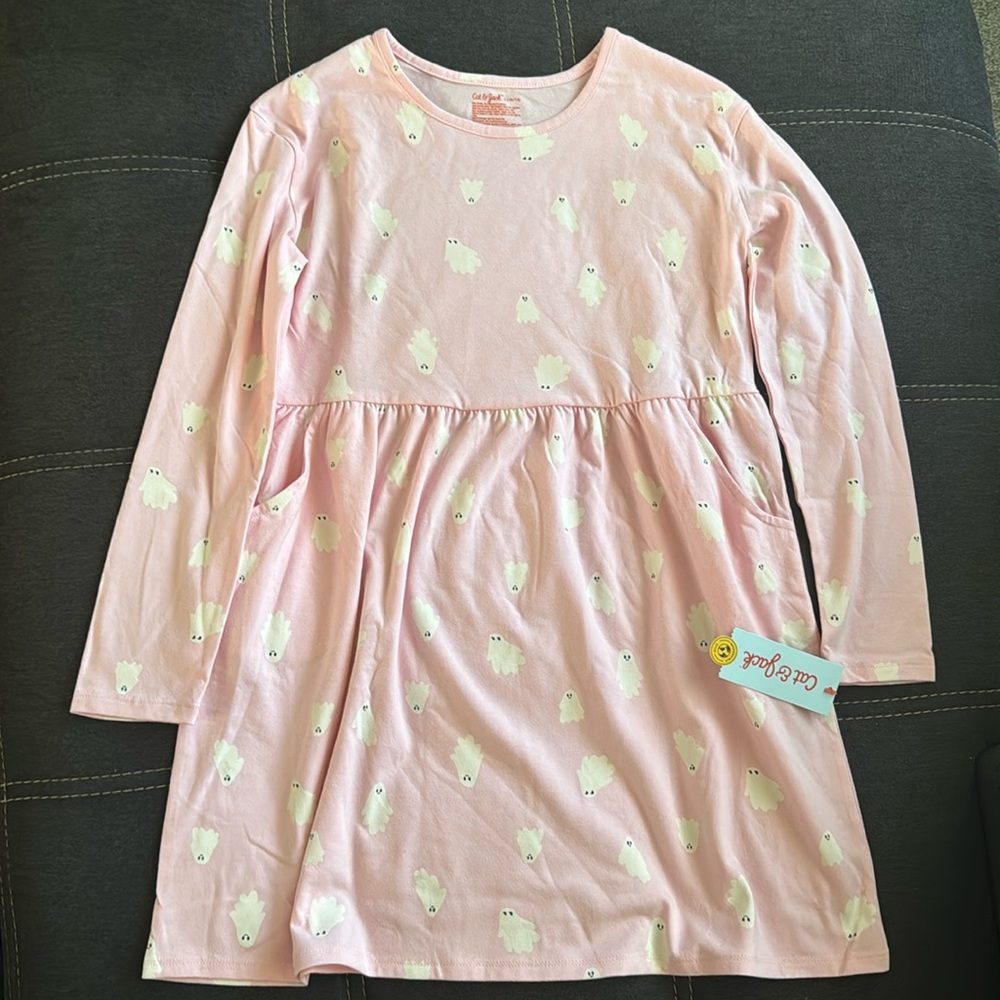 Halloween Cat & Jack Pink Ghost Long sleeve dress L 10/12, XL 14